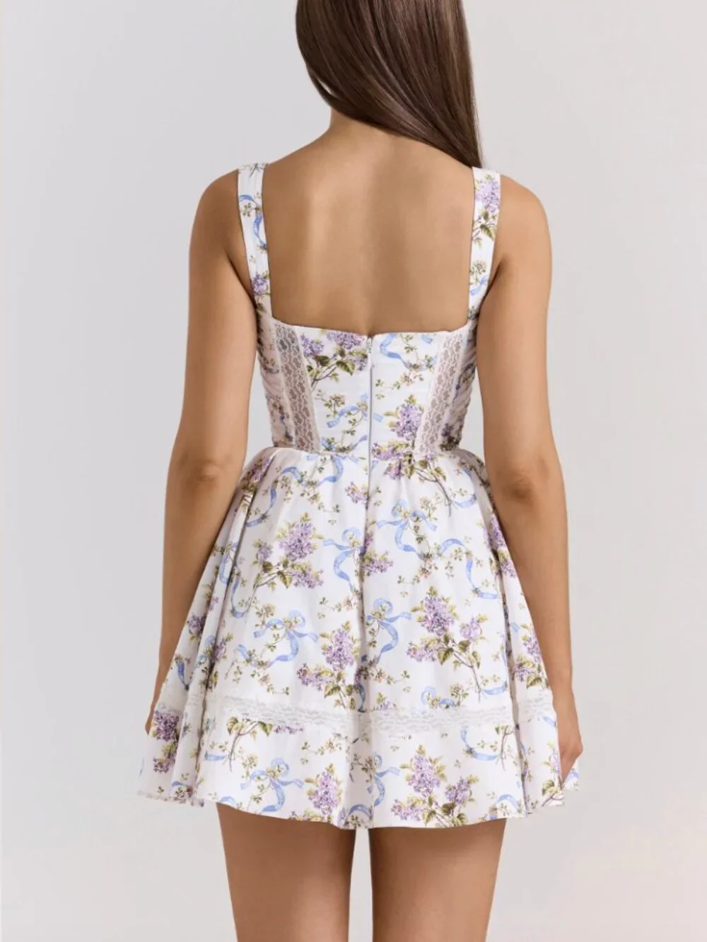 House of CB Kimmie White Floral Ribbon Cotton Mini Dress S Regular Cup - Picture 2 of 3